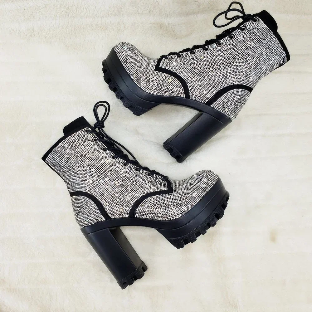 Cape Robbin Silver Crystal Lace-Up Platform Ankle Boots - Picture 8 of 15